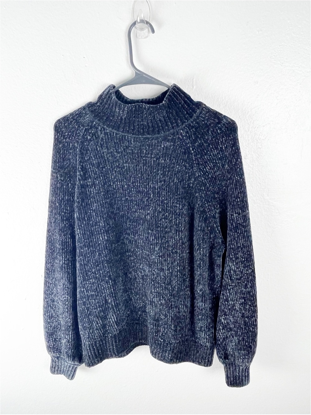 LOFT Black Wash Chenille Mock Neck Long Sleeves Sweater Size Large Cozy Casual